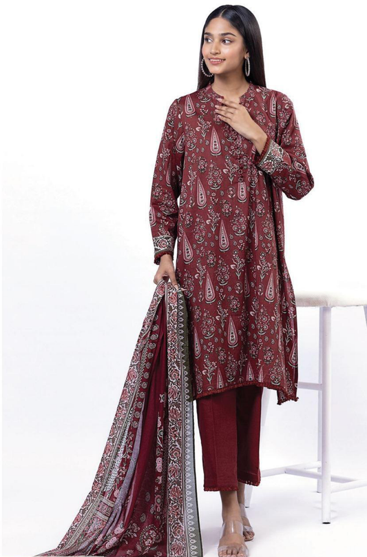 3 Pcs Women's Unstitched Printed Suit