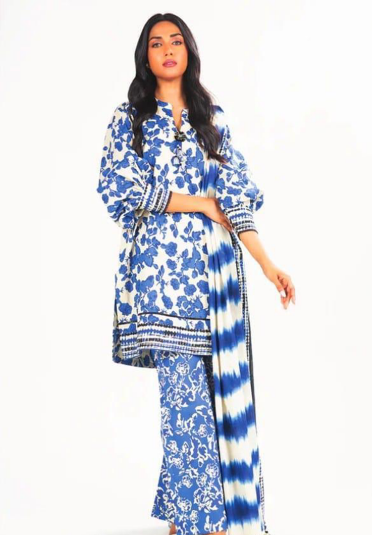 3 Pcs Women's Unstitched Lawn Printed Suit